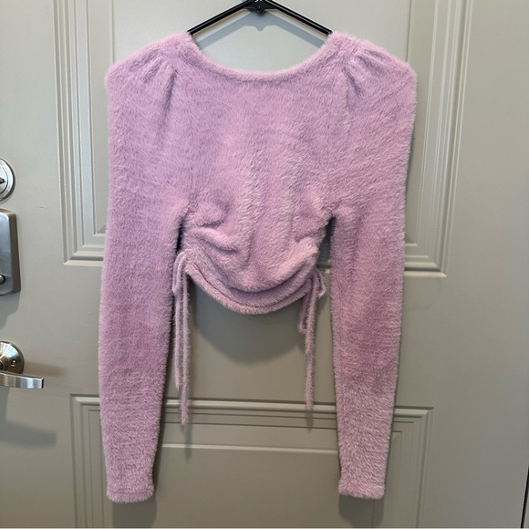 NWT For Love & Lemons Fuzzy Purple Ruched Sweater Size XXS - Picture 2 of 4